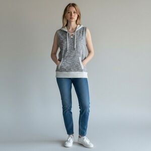 Sleeveless Hoodie Grey‎ Space Dye Lace Up Top Womens Small